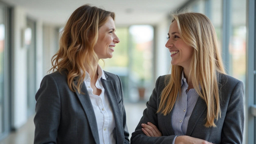 Twee professionele vrouwen hebben een productief gesprek in een heldere kantoorruimte met planten